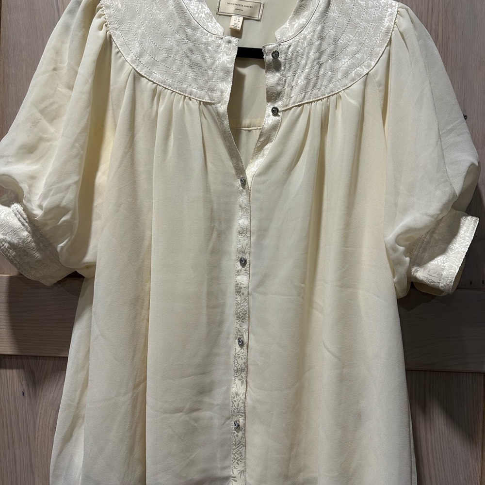 Anthropologie Ivory Blouse with Lace Accents